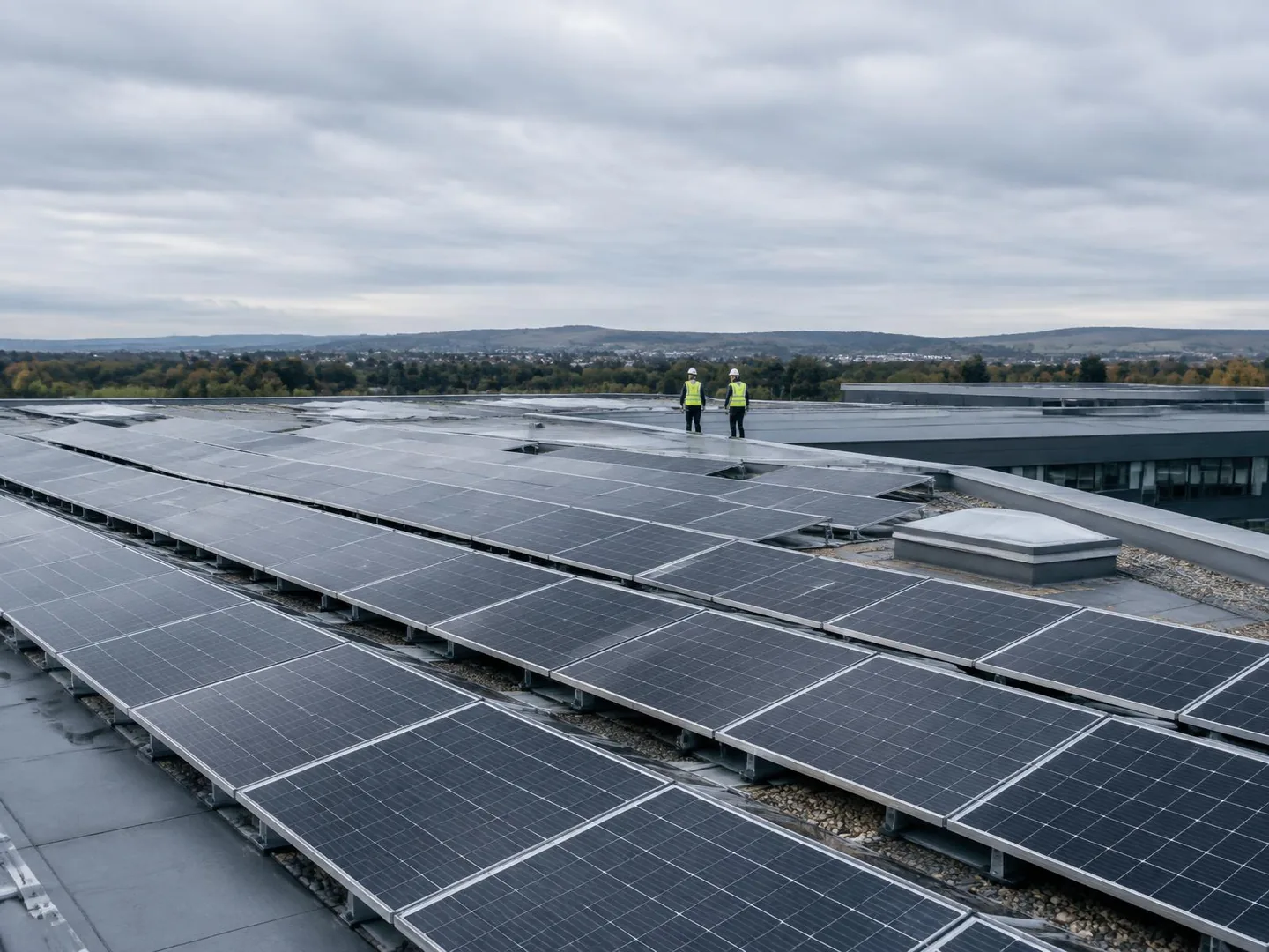 Representative solar installation on a commercial roof in the United Kingdom