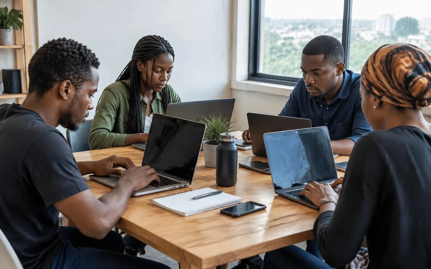 Freelancers collaborating around a table